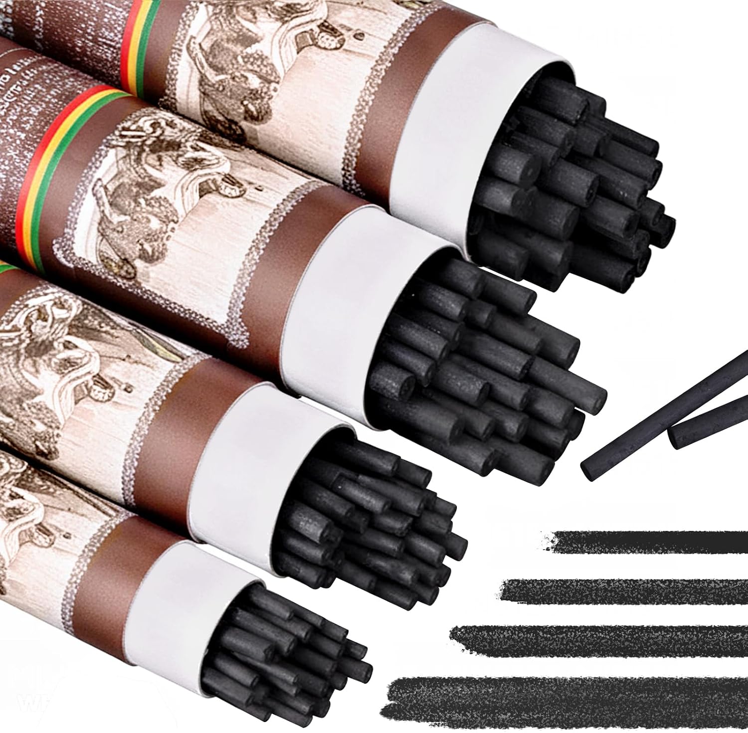 EVNEED 100 Pcs Willow Charcoal Sticks for Drawing,Willow Charcoal Pencils,Soft Black Drawing Charcoal for Sketching and Drawing Art Sketch Artists Supplies, and Fine Art (2-4mm,4-5mm,5-7mm,7-9mm)