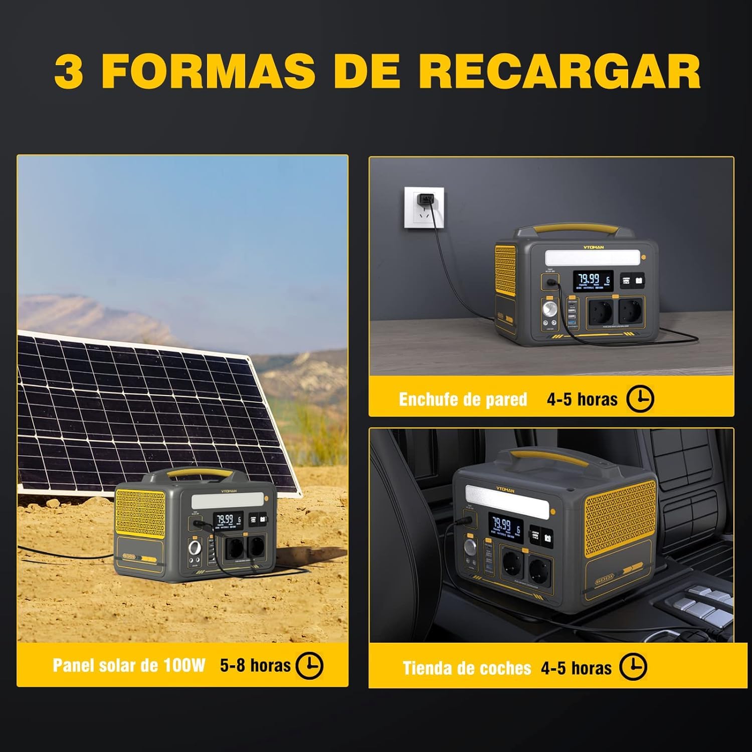 VTOMAN Jump 600X Estación de Energía Portátil, 600W/299Wh | Generador Solar, LiFePO4 Batería, 2 Salidas CC Ajustar de 12V/10A, Capacidad Ampliable a 939Wh, Acampada, Autocaravana, Pesca