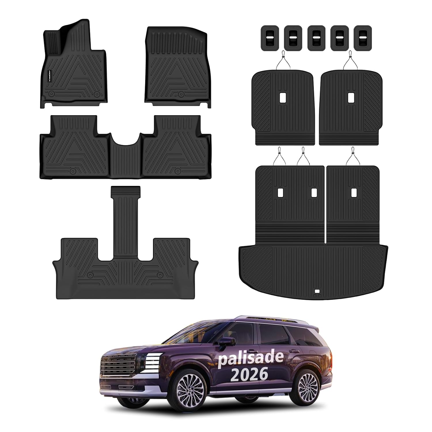 All Weather Car Floor Mats Cargo Liner with Backrest Mat for 2026 Palisade 7 Seater Only Fit Fuel