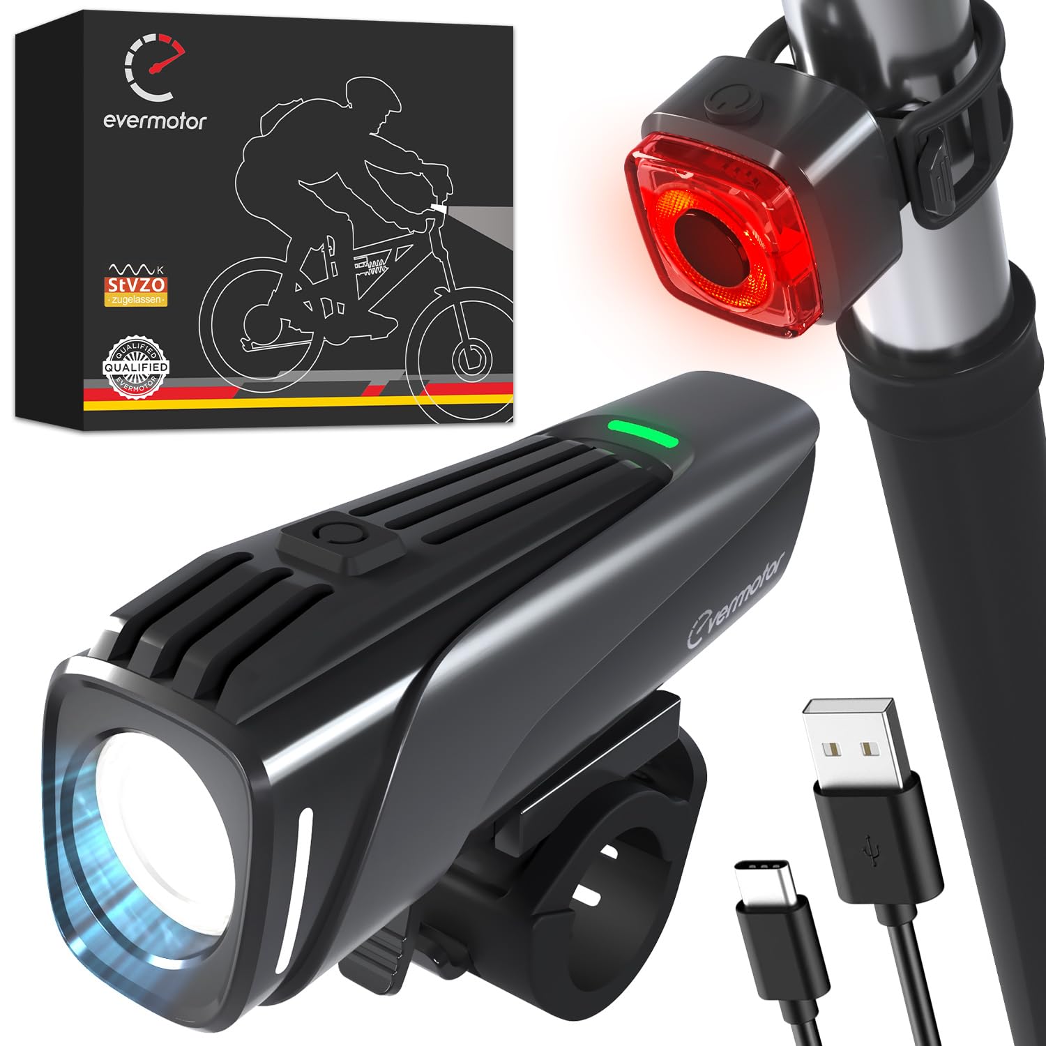 Automatischer Lichtsensor LED Fahrradlicht Set USB Aufladbar - Haifischform Front- Und Rücklicht Wasserdicht IPX6 Fahrrad Licht