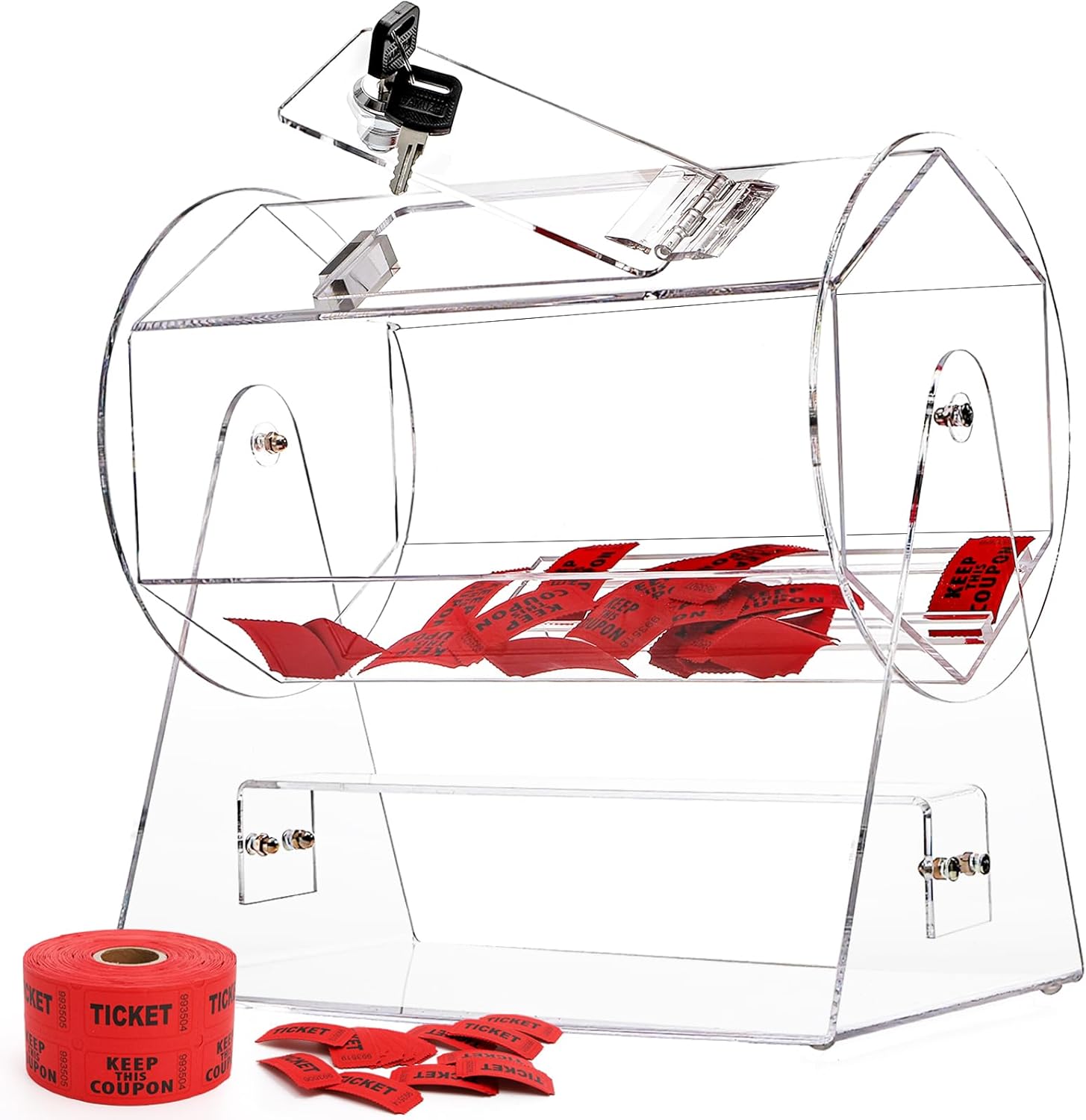 Raffle Drum, Acrylic Raffle Ticket Spinner with 1000 Tickets, Clear Raffle Ticket Box with Key, Lockable Lottery Spinning Cage for Events, Bingo Ball, Prize, Holds 2500 Tickets