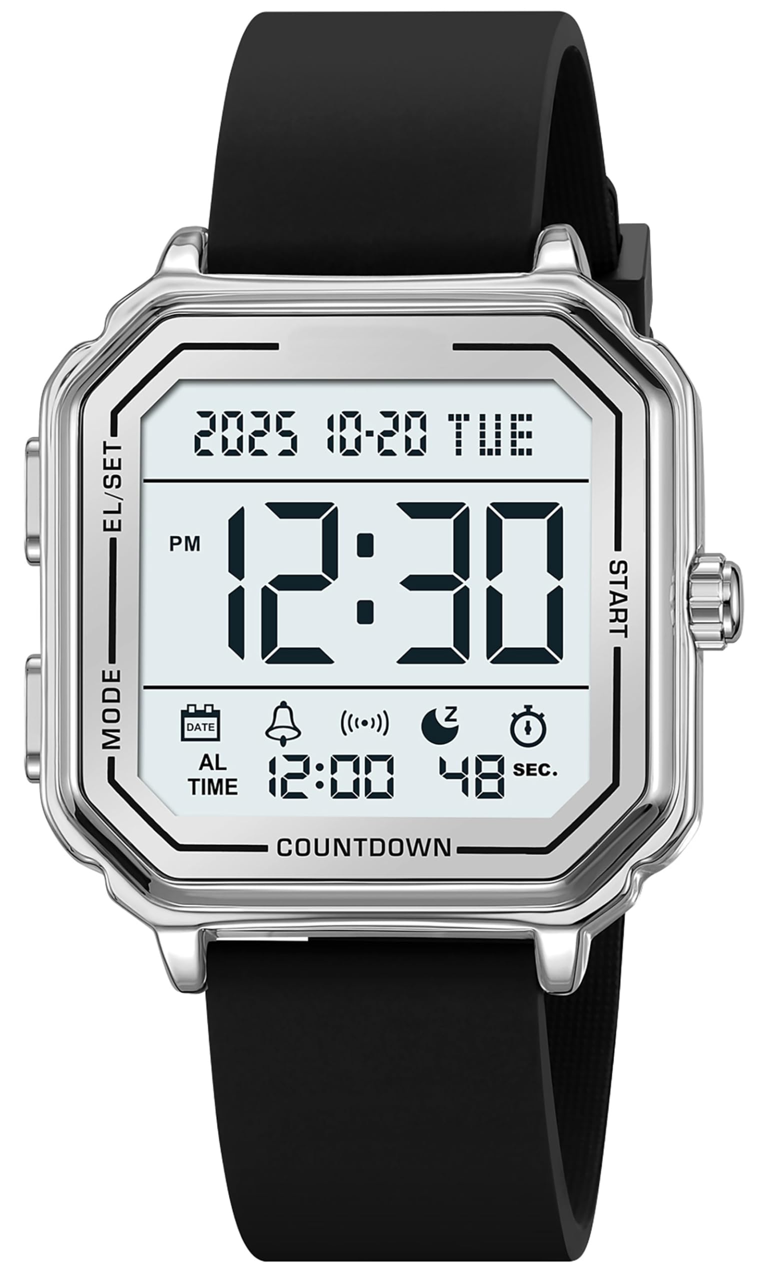 findtime Orologio digitale quadrato digitale orologio sportivo sportivo outdoor uomo donna grandi numeri numeri 3 ATM impermeabile unisex doppio tempo / cronometro / allarme / 12-24H nero oro