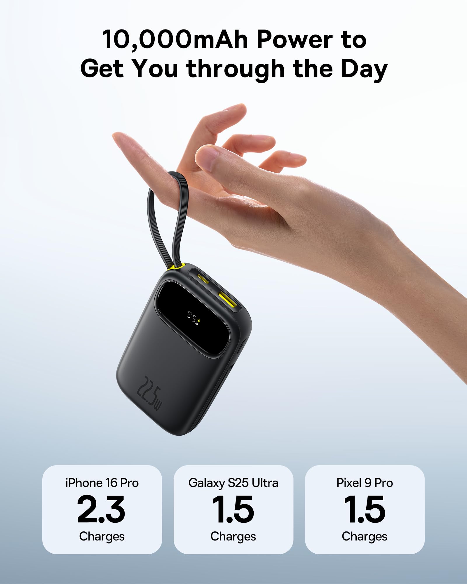 OS-Baseus EnerFill FC31 Powerbank con display digitale con 2 cavi integrati, 20.000 mAh 22,5 W, nero cosmico