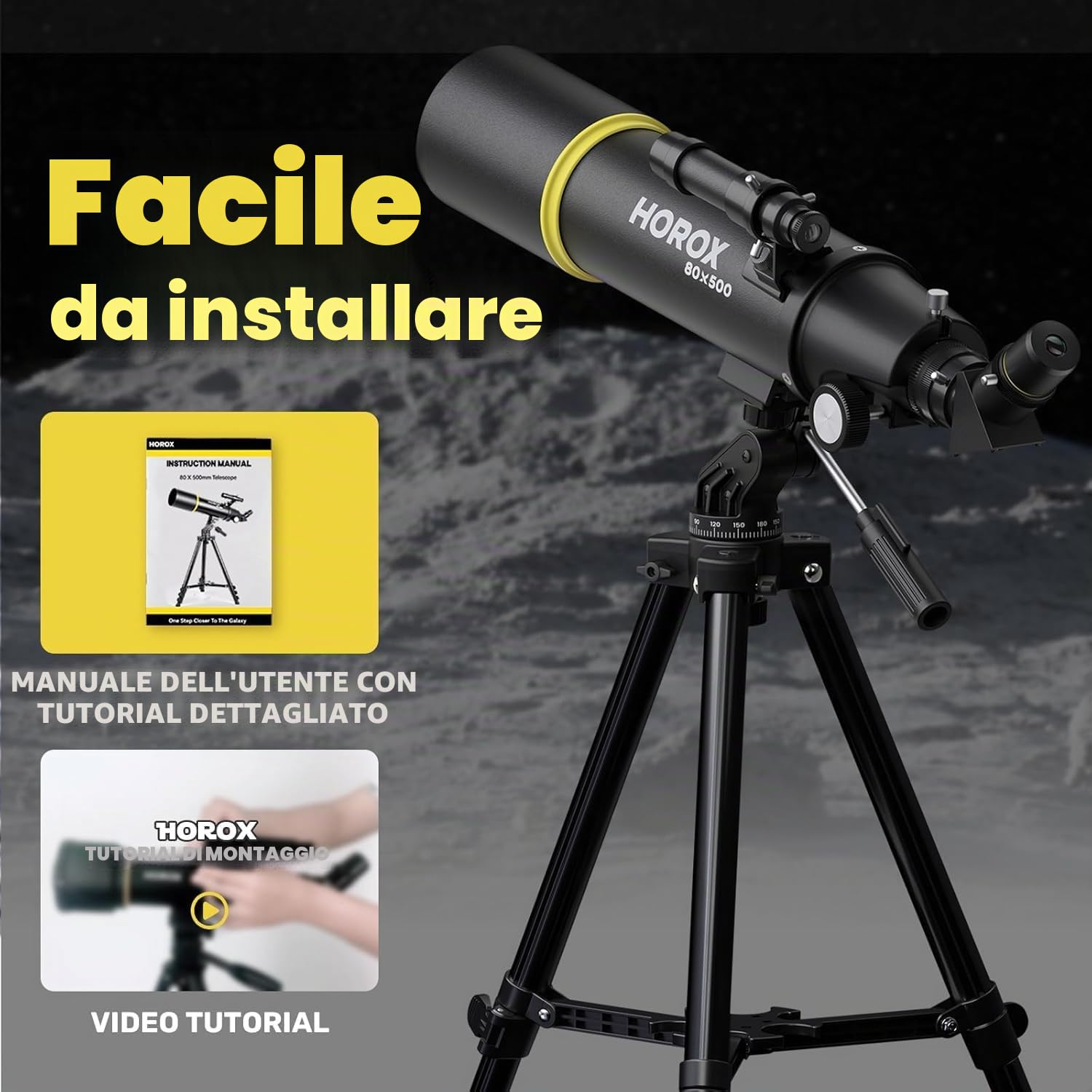 Telescopio Rifrattore 80 mm, 500 mm, per Adulti e Bambini, con Treppiede Professionale e Adattatore per Telefono, Zaino Telescopico Portatile