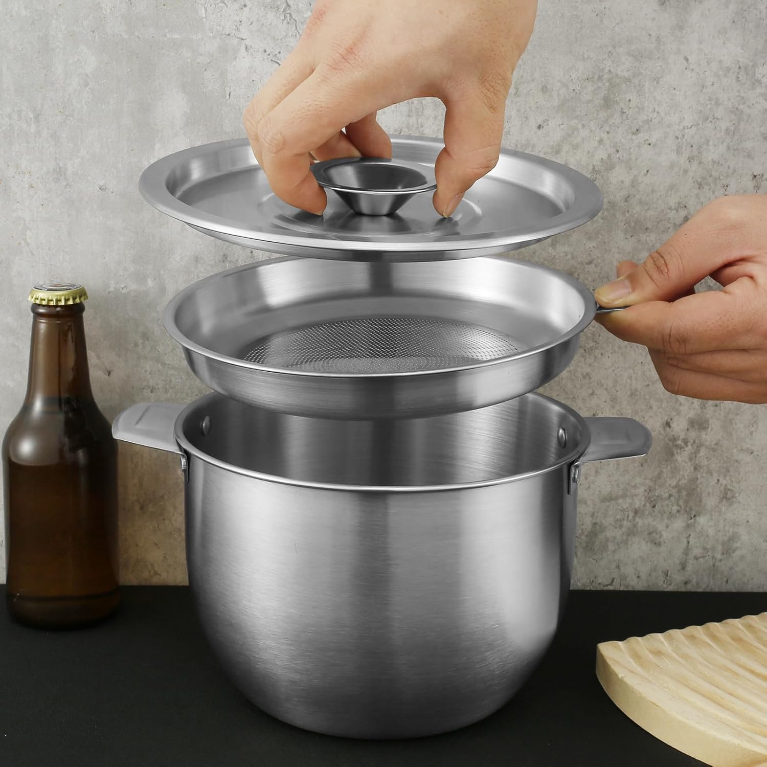 Stainless Steel Oil Filter Pot, 2.8L Large Capacity Cooking