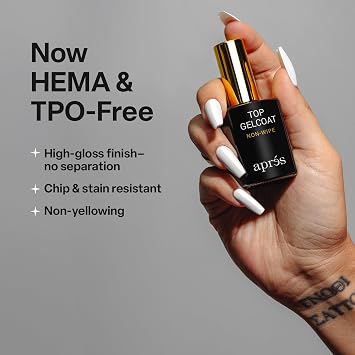 APRES Non-Wipe Glossy Top Gelcoat 15ml | HEMA & TPO-Free Gel Nail Polish Soak Off Top Coat Glossy Finish