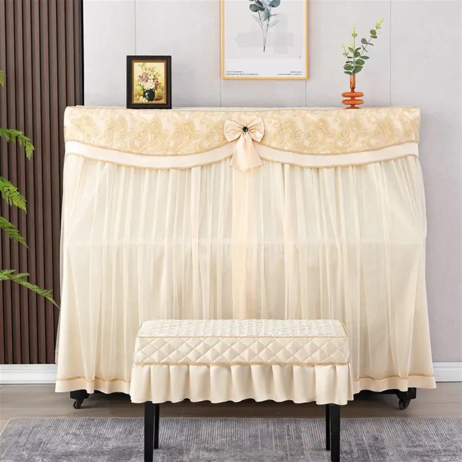 Copertura Per Pianoforte A Coda Copertura in tessuto for pianoforte protettiva for protezione solare for in atmosfera di moda in pizzo lusso(Beige,Cover single stool)