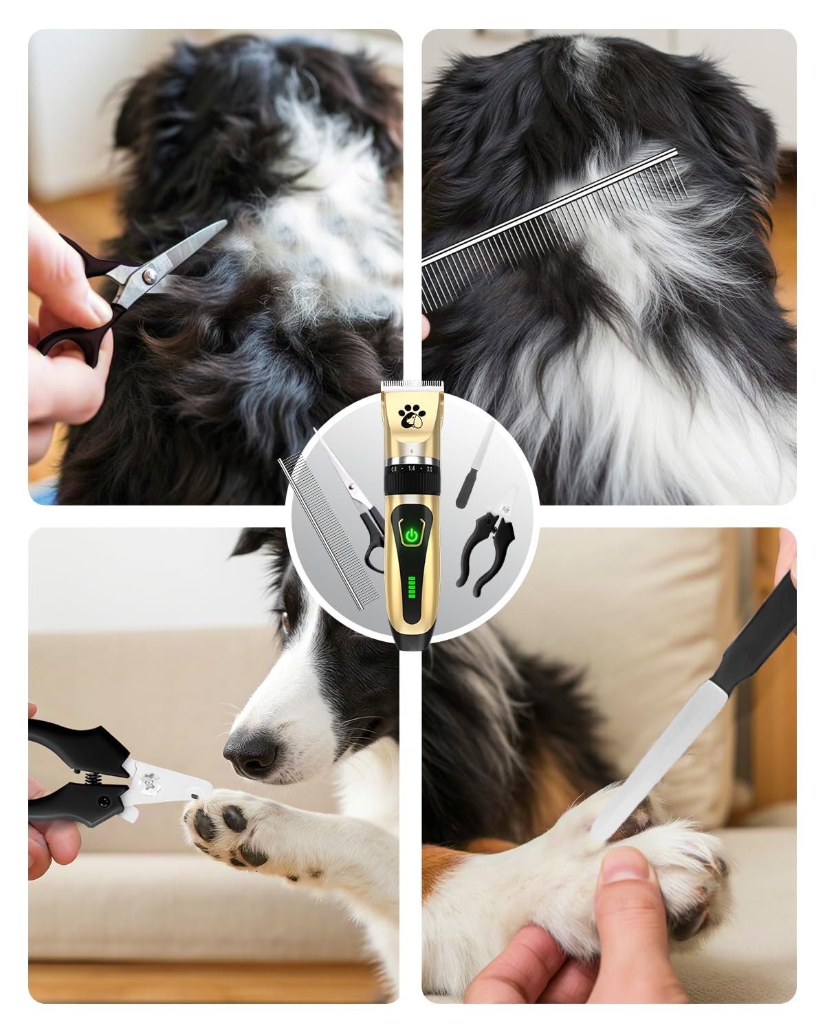 Cortapelos para perros sin cable, recortador profesional para perros, kit de aseo de perros de 2 velocidades de bajo ruido, recortadora de mascotas para perros pequeños y grandes y gruesos