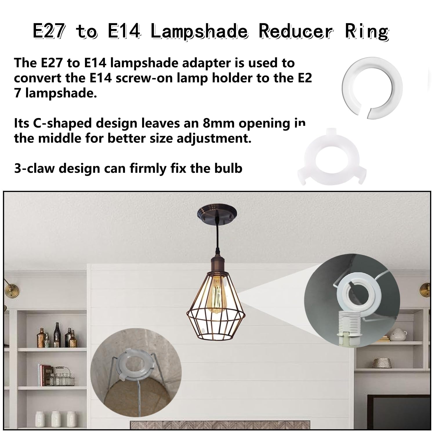 Pierścień redukujący klosz E14 / pierścień śrubowy klosza 29 mm + 6 sztuk pierścieni redukcyjnych E14 do E27 do lamp stołowych, lamp sufitowych (12 sztuk)