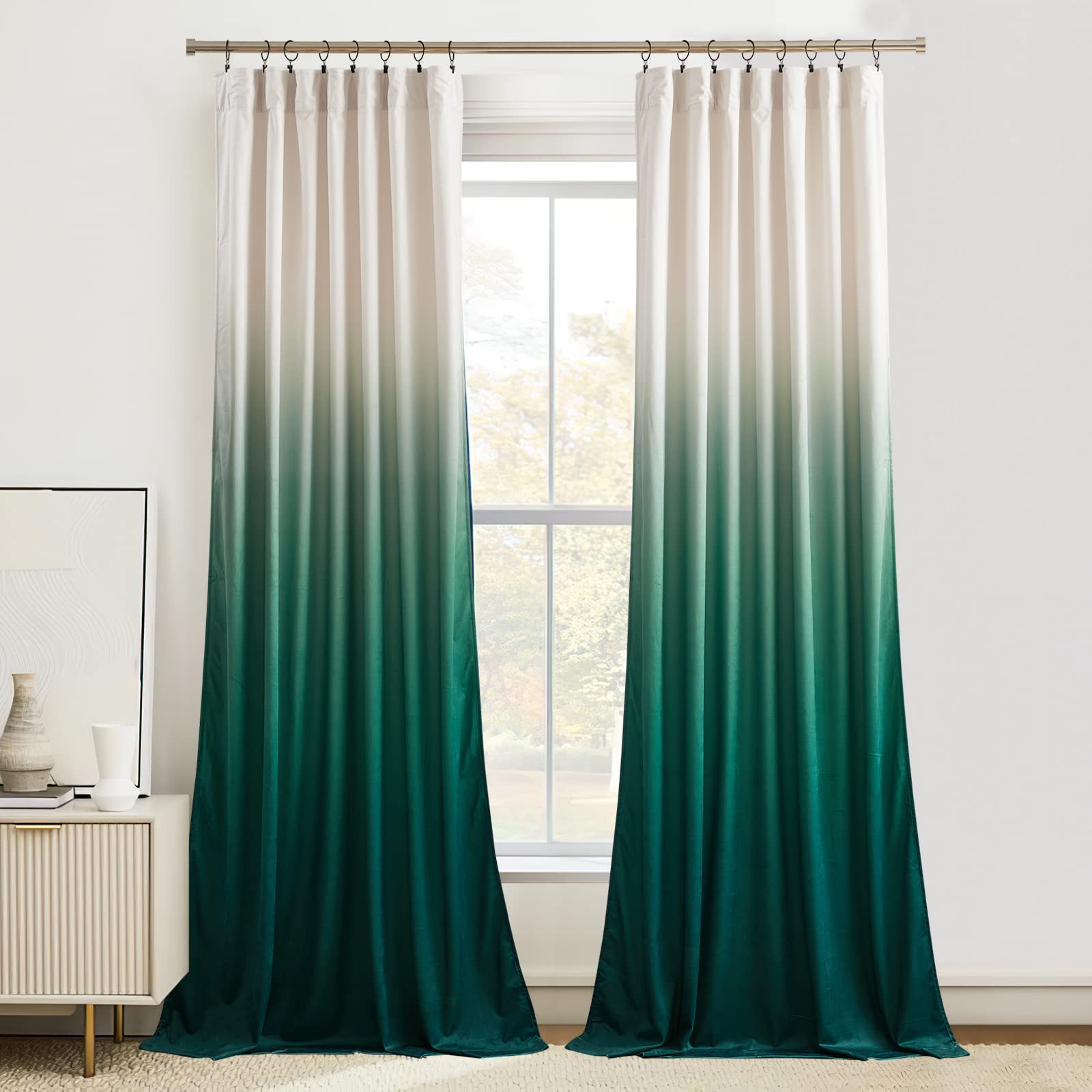 NICETOWN Green Ombre Velvet Curtains for Bedroom, Luxury and Soft Rod Pocket Velvet Drapes Privacy Back Tab Heavy-Duty Window Treatment for Kids Room/Boys Room, W50 x L72, 1 Pair