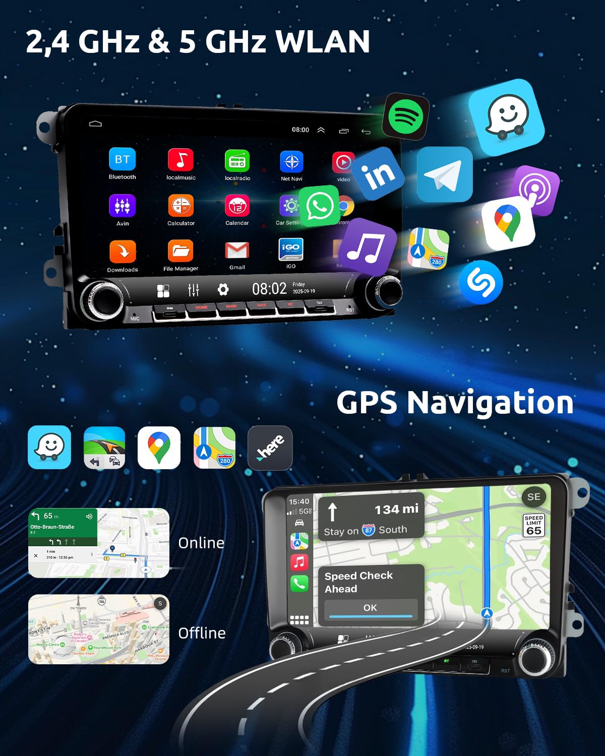 ESSGOO Android 14 Autoradio für VW Golf 5/6, T5, Passat, Polo, Touran, Tiguan, Caddy, Seat – 9" Touchscreen mit Wireless CarPlay/Android Auto, Plug & Play, 4+64GB, GPS Navi, Bluetooth