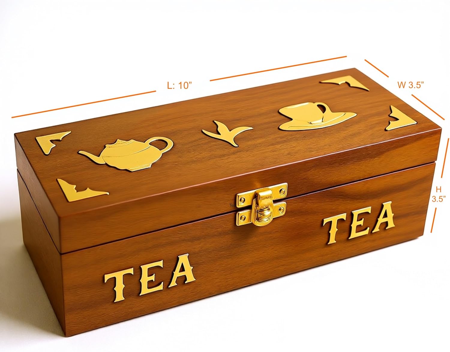 Handcrafted Rosewood Tea Box, 3-Compartment Tea Bag Organizer, Natural Wood Decorative Storage Chest with Brass Inlay, Artisan made in South Asia