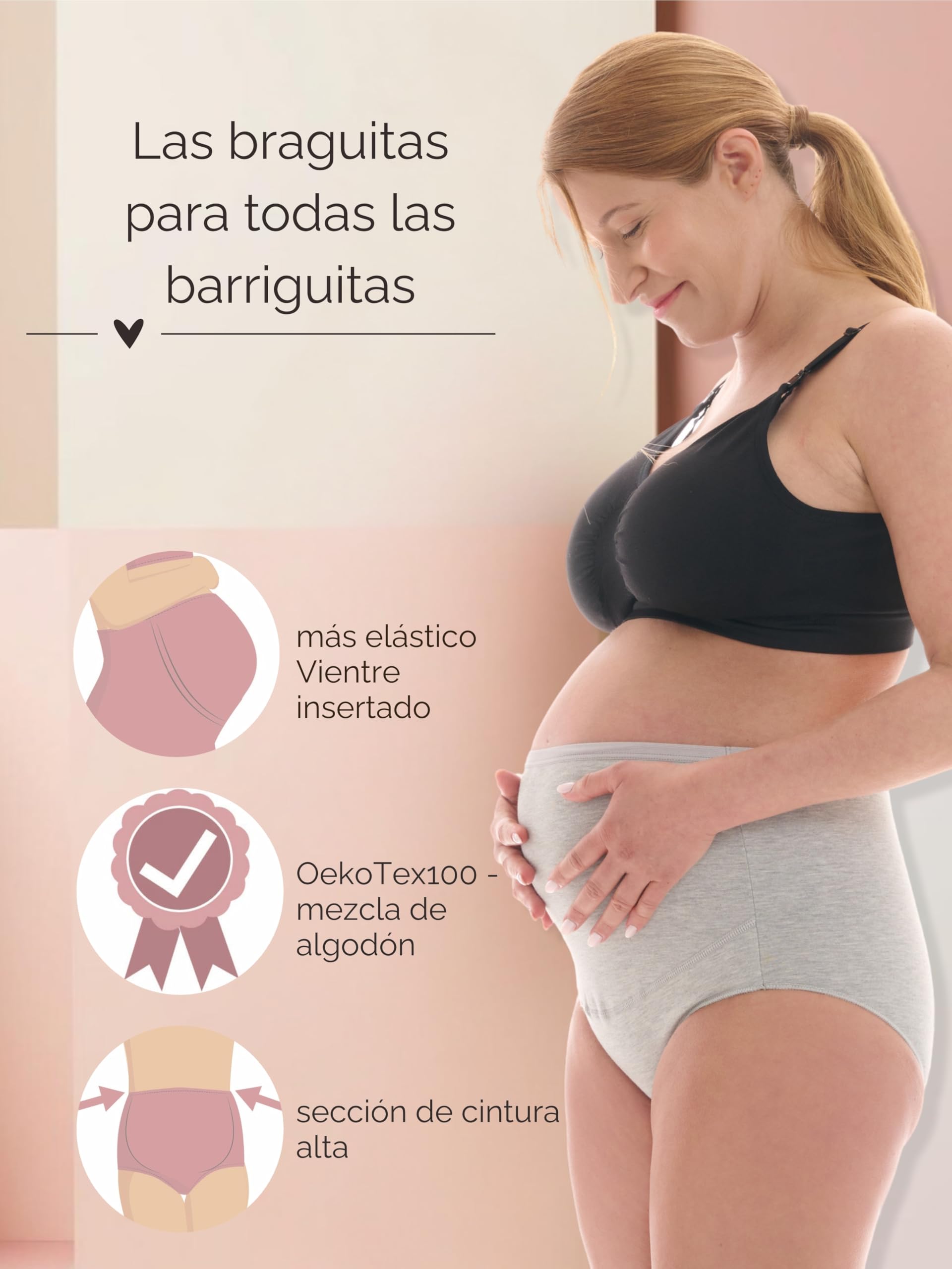 Herzmutter Bragas Premama - Algodón - Braguitas Embarazada - Bragas de Maternidad - Ropa Interior para Futura Mamá - Set de 1 y 3-5100