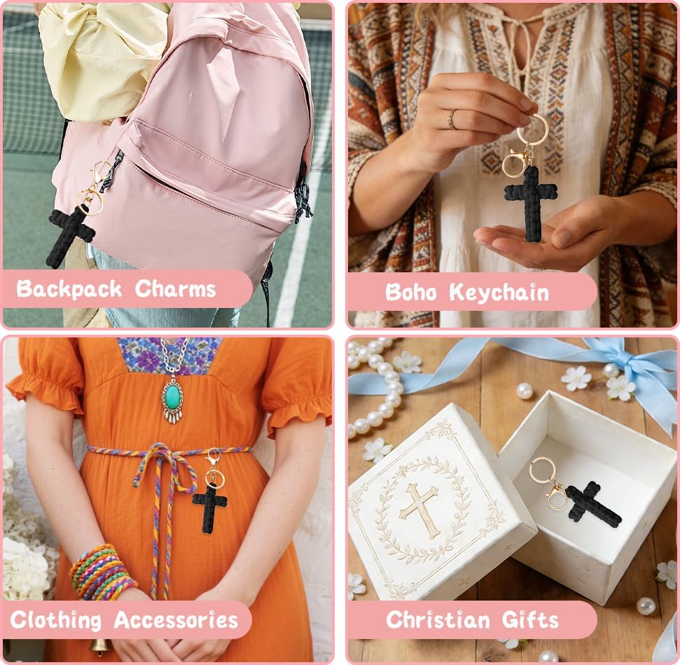Knit Cross keychain Christian Gifts for Women Men Religious Gifts Bohe Backpack Charms Christian Keychain - Image 5
