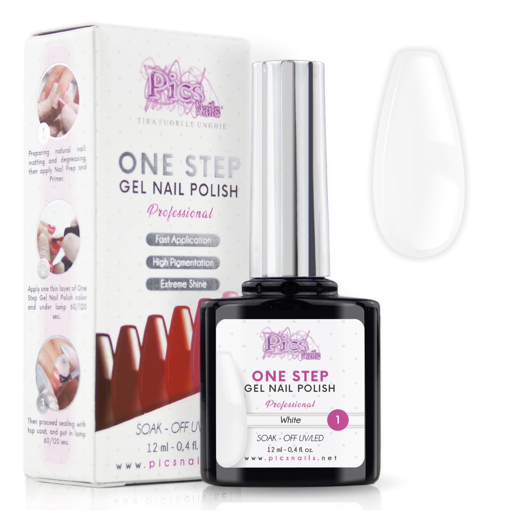 Esmalte Semipermanente UV/Led One Step 12 ml - Blanco Intenso - Manicura Francesa - Uñas Brillantes con o sin Base y Top Coat