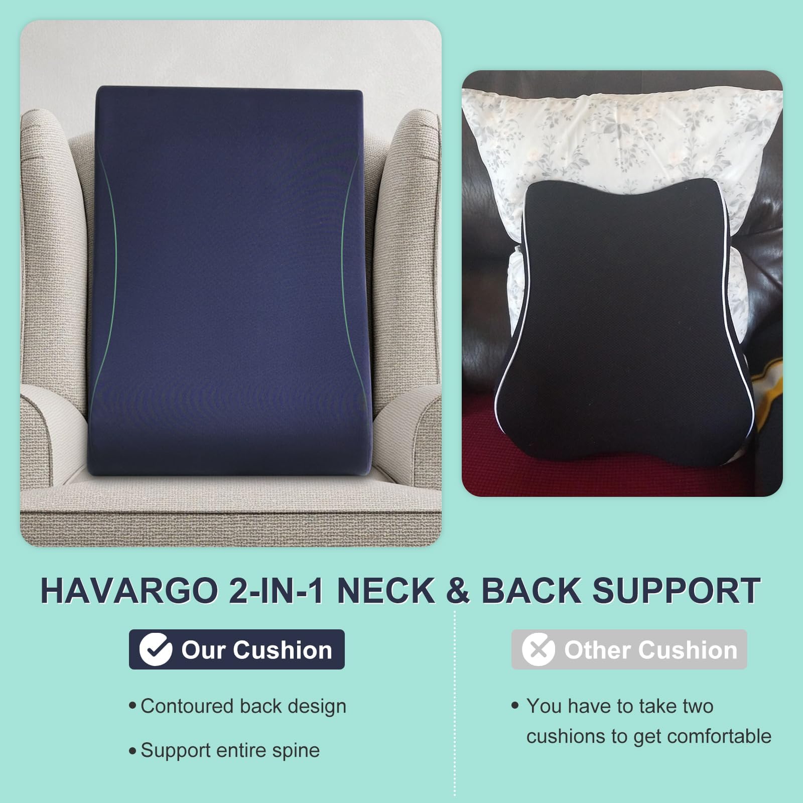 Cuscino per il collo 2 in 1, cuscino di supporto lombare per divano reclinabile, cuscino in schiuma ad alta densità, supporto ergonomico per la schiena per sedie a dondolo con schienale alto