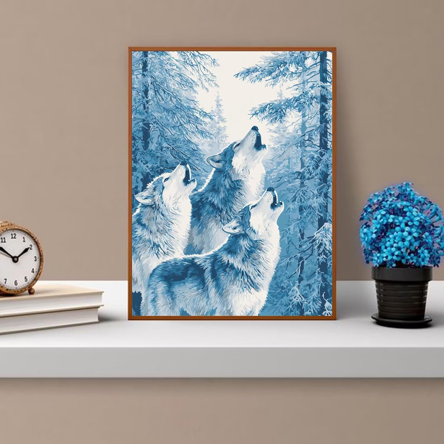 Malen nach Zahlen Erwachsene Der Wolf, Winter Malen nach Zahlen Kinder für Anfänger, Hochwertiges Ölgemälde auf Leinwand Handgemalt, Stressabbau Kunst-Set, Perfekt Home Decor Geschenke 70x95cm z-241