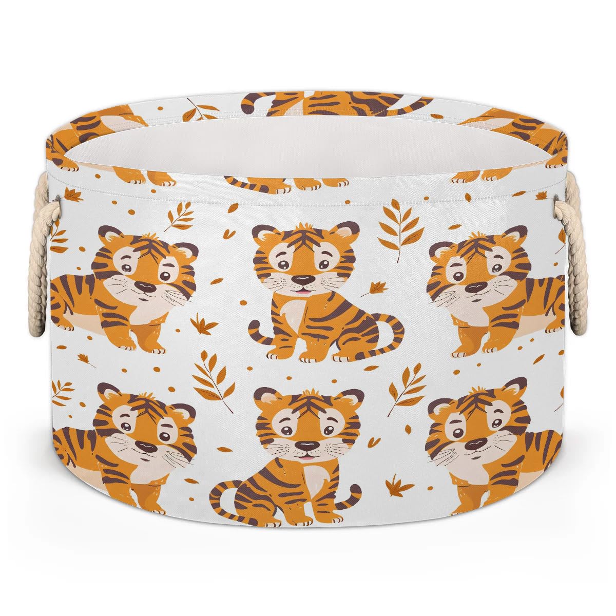 Gumuslen Tiger Leaves Storage Basket Collapsible Storage Bins with Handle Organizer Clothes Laundry Basket Kids Toys Blanket Baby Nursery Gift Basket for Boys Girls Room Decor