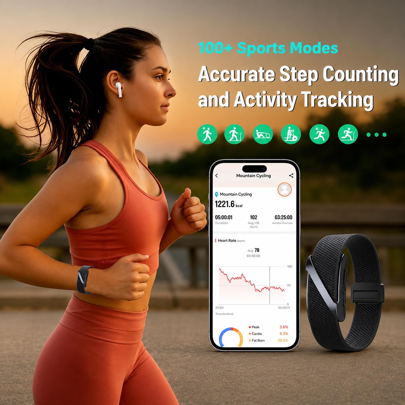 findtime Monitor de actividad sin pantalla 24/7, monitor de frecuencia cardíaca, pulsera inteligente de sueño, oxígeno en sangre, detección de caídas, alerta SOS, 1 ATM, impermeable, podómetro