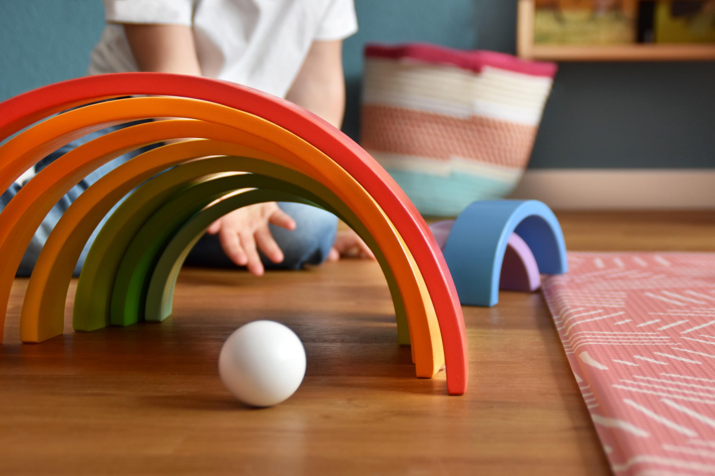 small foot Blocs de construction en bois Arc-en-ciel XL, 12 pcs. et 2 boules, à partir de 1 an, 11412