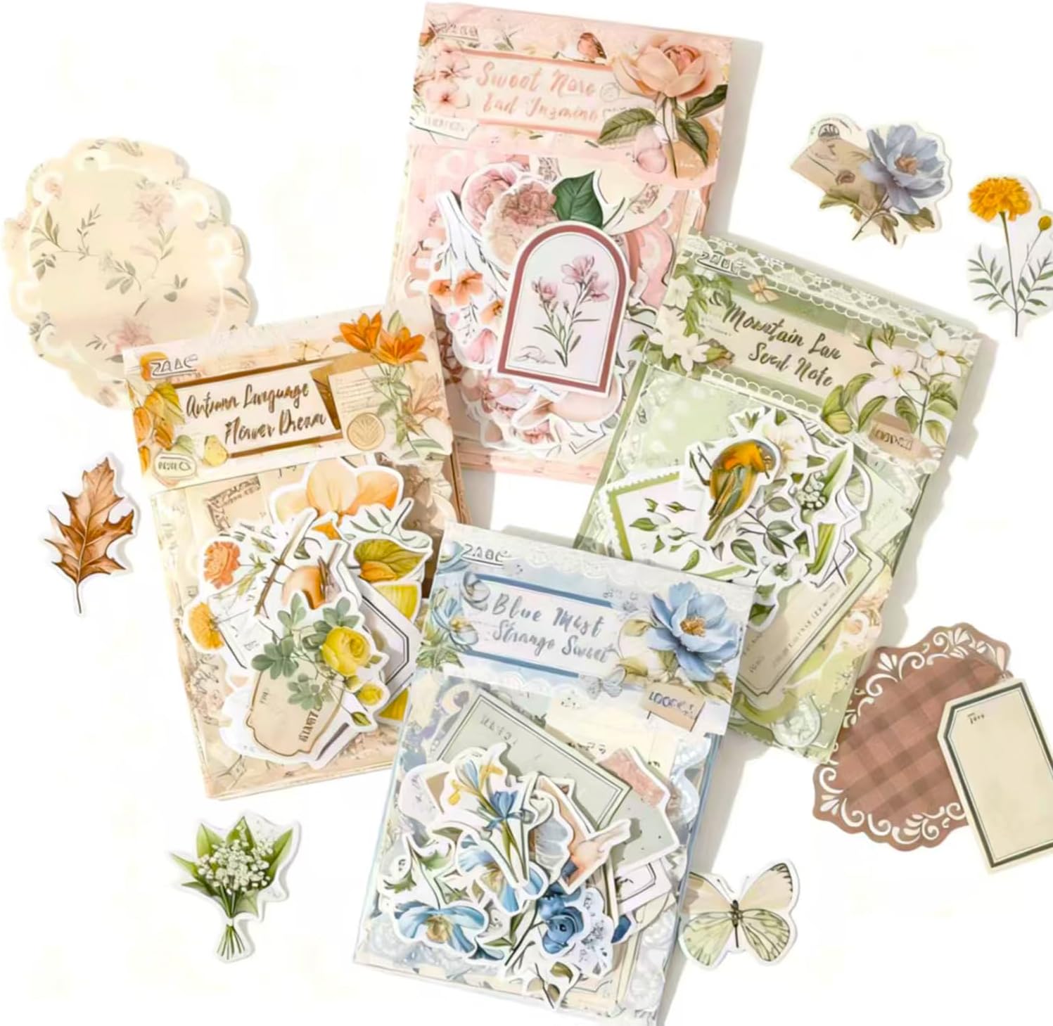 Arcemain 400 Sheets Vintage Floral Scrapbook Supplies, Vintage Floral Journaling Supplies for Journaling and Scrapbook Supplies