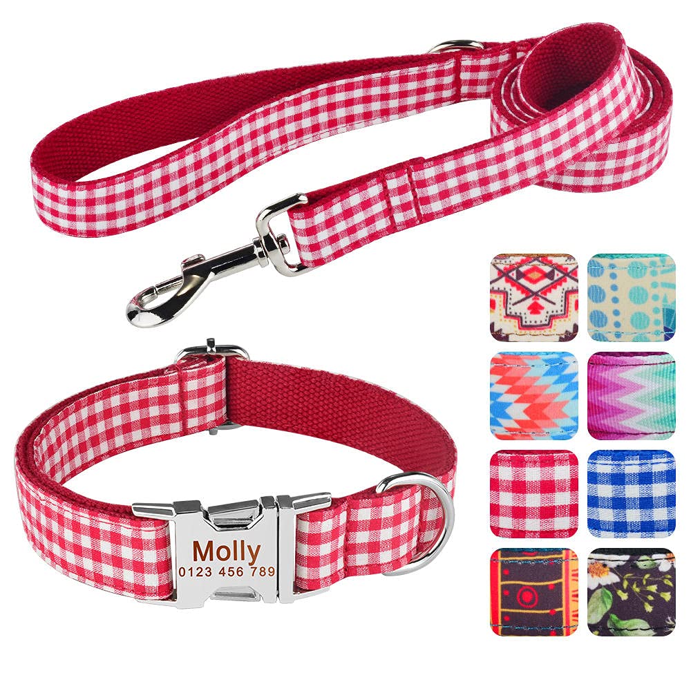 Halsband Set Hundeleine Benutzerdefinierte Hundehalsbänder Nylon Personalisierte Hundemarke Halsband Blei für kleine mittelgroße Hunde-Blue_Set_L