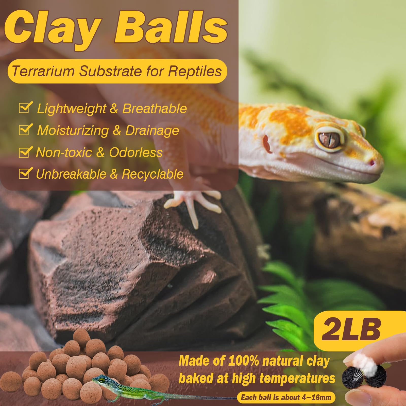 ZeeDix 2 LBS Reptile Substrate Leca Balls - 100% Organic Expanded Clay Pebbles, Ideal Bioactive Terrarium Clay Balls Substrate for Reptile Terrarium Tank, Bearded Dragon, Tortoise, Gecko, Snake & Frog - image 2