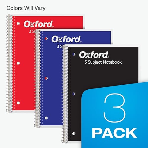 Miniatura 6 de Oxford Cuadernos de espiral, paquete de 3, 3 materias, cuadernos con rayas universitarias para la escuela, 8 x 10.5 pulgadas, 120 hojas, 2