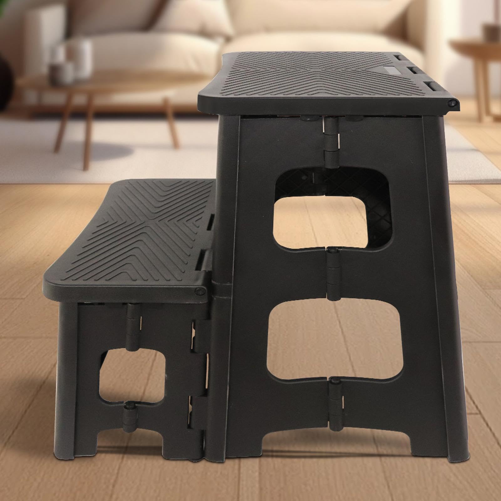 Taburete/escalera Plegable de Dos Peldaños Fabricado en Material PP Resistente con Función Plegable Que Ahorra Espacio para Cocina, Baño Domést