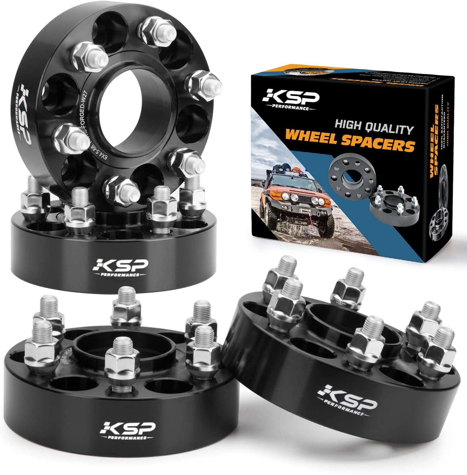 KSP 6x4.5 Wheel Spacers Compatible with Nissan 2005-2023 Frontier| 2005-2012 Pathfinder| 2005-2015 Xterra, 1.5" 6x114.3 Wheel Adapters, 66.1mm HubCentric Rim Spacer with M12x1.25 Studs Black 4PCS