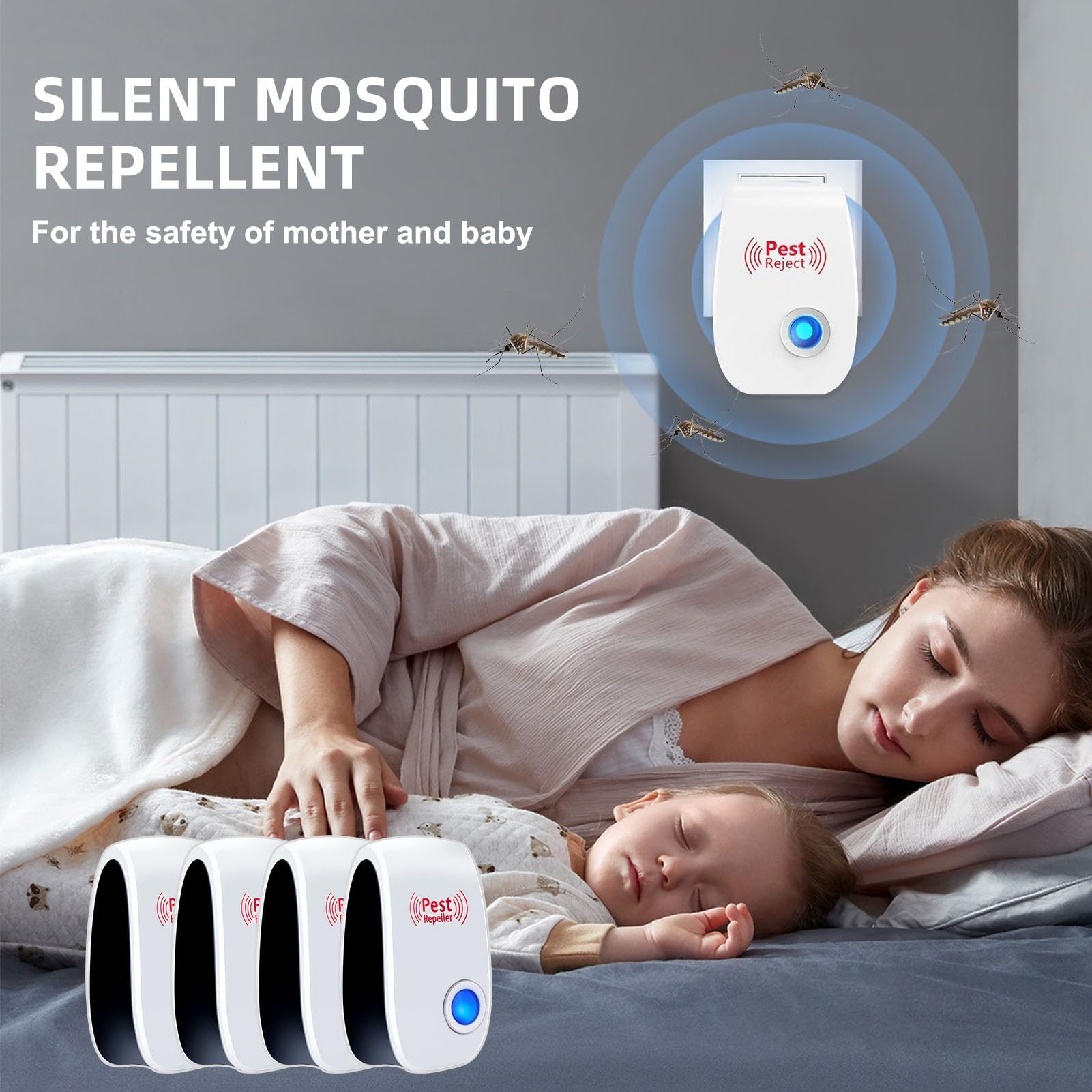 Repelente Ultrasónico de Plagas 4 Piezas, Antimosquitos Eléctrico Enchufe para Control de Insectos, Ahuyentador de Ratones, Cucarachas, Hormigas, Moscas y Arañas, Seguro para Mascotas y Bebés