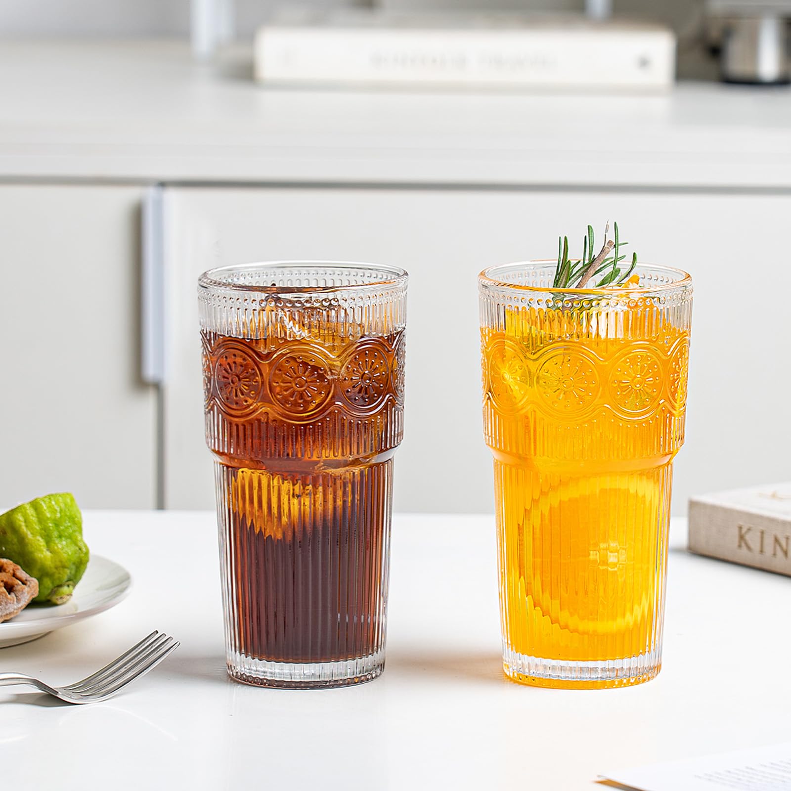 SoulTimes Wassergläser 600 ml 6er Set, Große Geriffelte Trinkgläser aus Dickem Glas, Gläser Set für Wasser, Saft, Iced Coffee, Cocktail, Tee & Matcha, Spülmaschinenfest, Geschenkidee & Camping