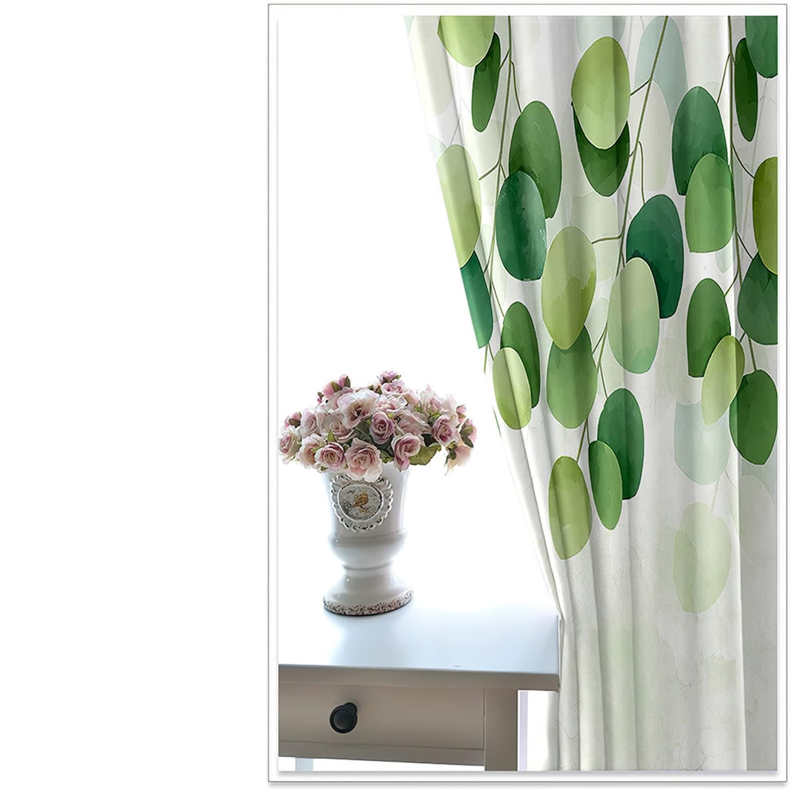 Vorhänge Verdunkelung, Gardinen Grün Zweige Blätter H 138 x B 96 cm Blickdicht Vorhang mit Ösen für Wohnzimmer, 2er Set