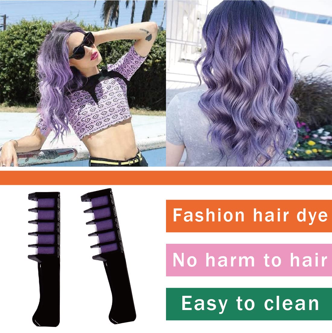 10 colori per Capelli Gesso Pettine Capelli Temporanea Gesso bambini Gessetti colorati per capelli Regali di compleanno per ragazze,Halloween,Pettine lavabile di gesso temporaneo，Non tossico