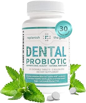 Replenish the Good Dental Probiotic, 30 Sugar Free Chewable Tablets, Mint Flavor - Vegan Supplements w/BLIS K12 & M18 - Boosts Oral Health - Fights Bad Breath (Halitosis), Tooth Decay, Strep Throat