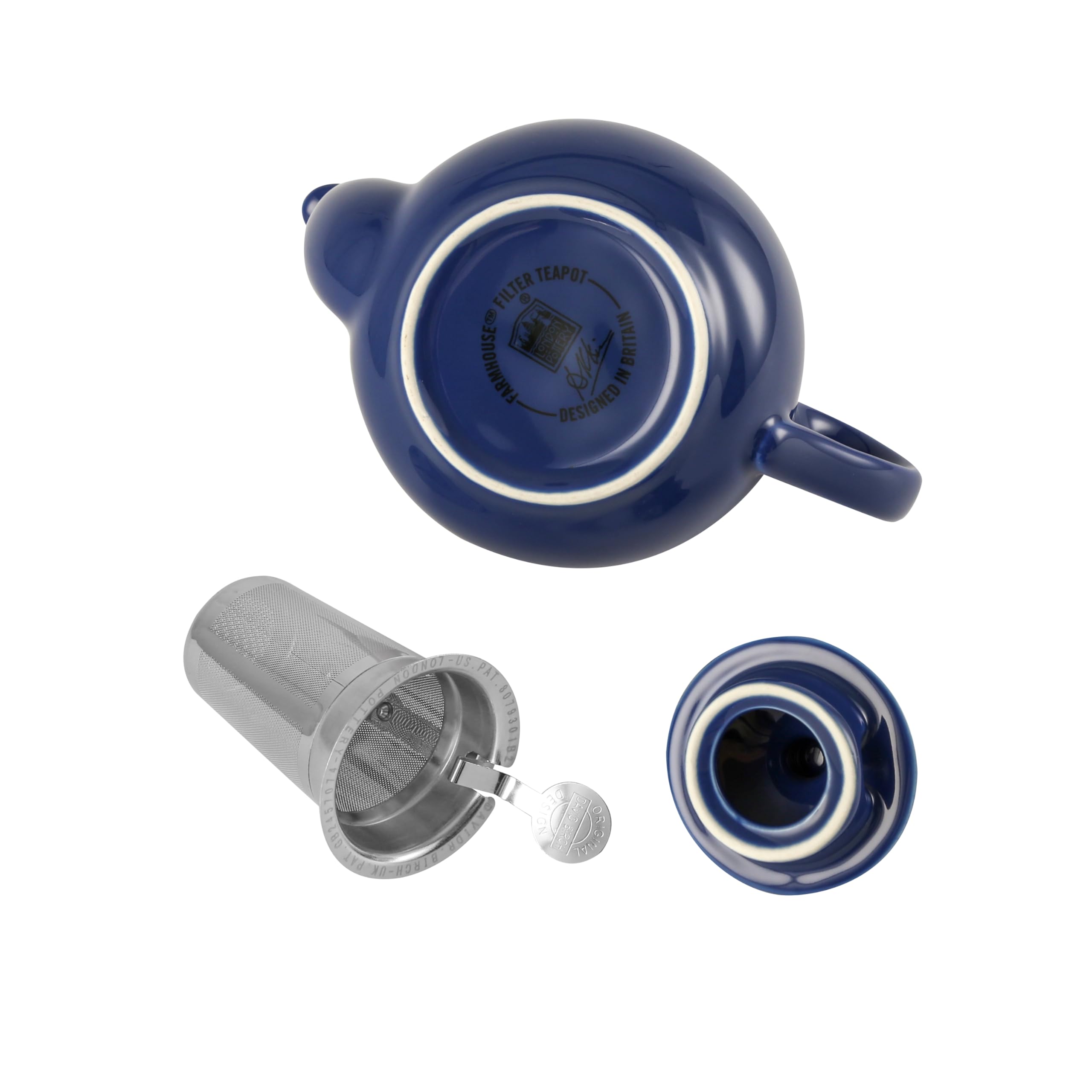 London Pottery Théière rustique avec infuseur, en céramique, bleu France, 2 tasses (600 ml)