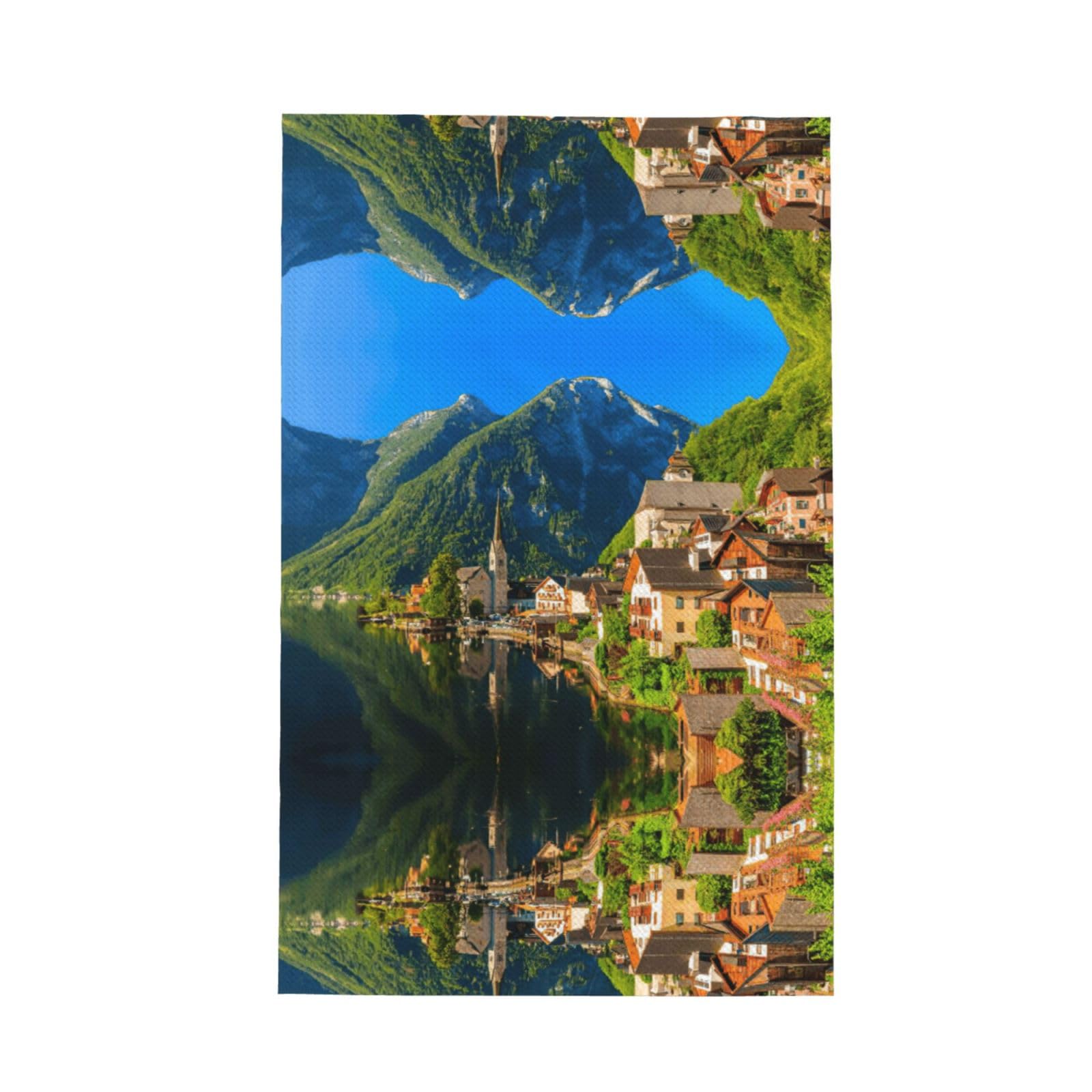 XXahnbm Village Scenic Print Waffle Kitchen Towel,Absorbent Hand Towel