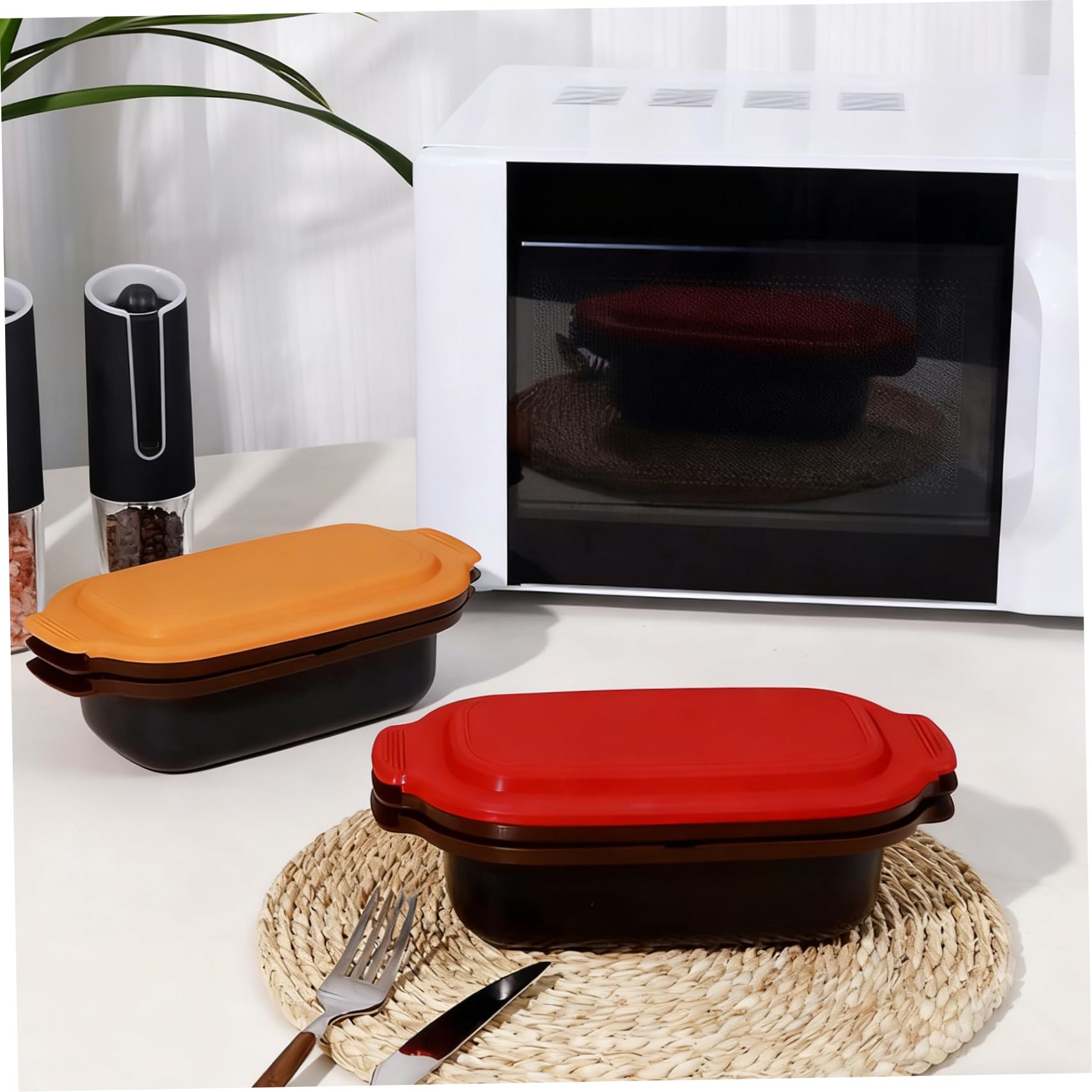 Cuociuova per microonde e padella grill per microonde con coperchio Pentole antiaderenti per grigliare, rosolare e friggere verdure, panini carne