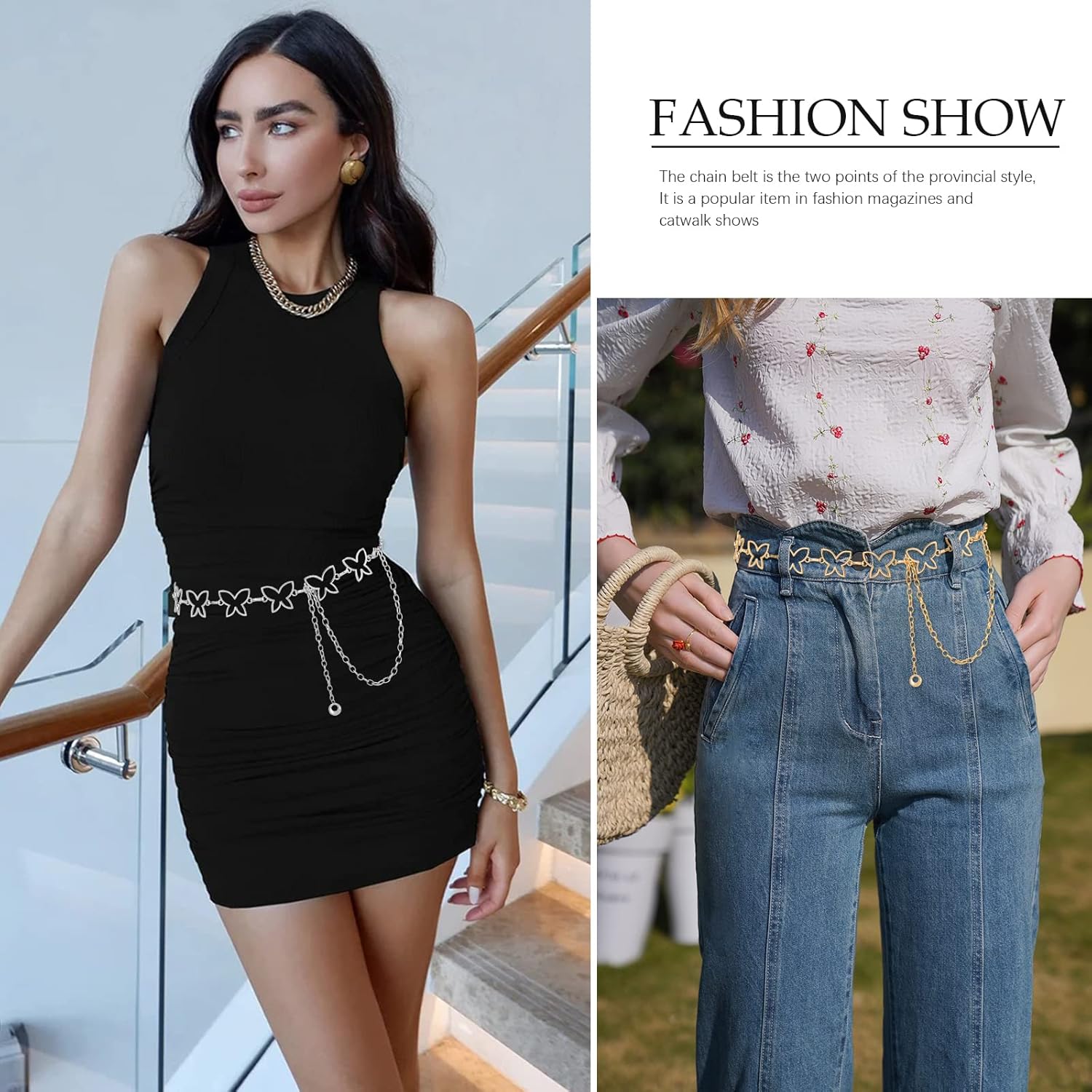 AWAYTR Waist Chains Belts for Women - Rhinestone Gold Silver Chain Belts for Dresses - Image 5