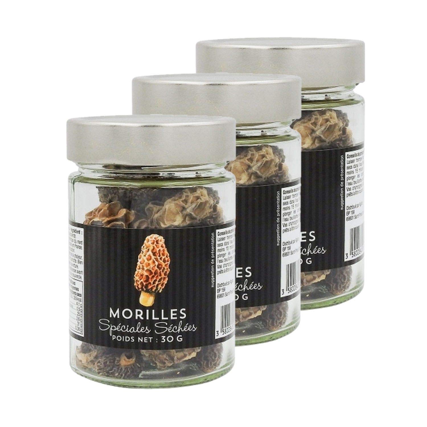Lot 3x Morilles spéciales séchées sauvages bocal 30g