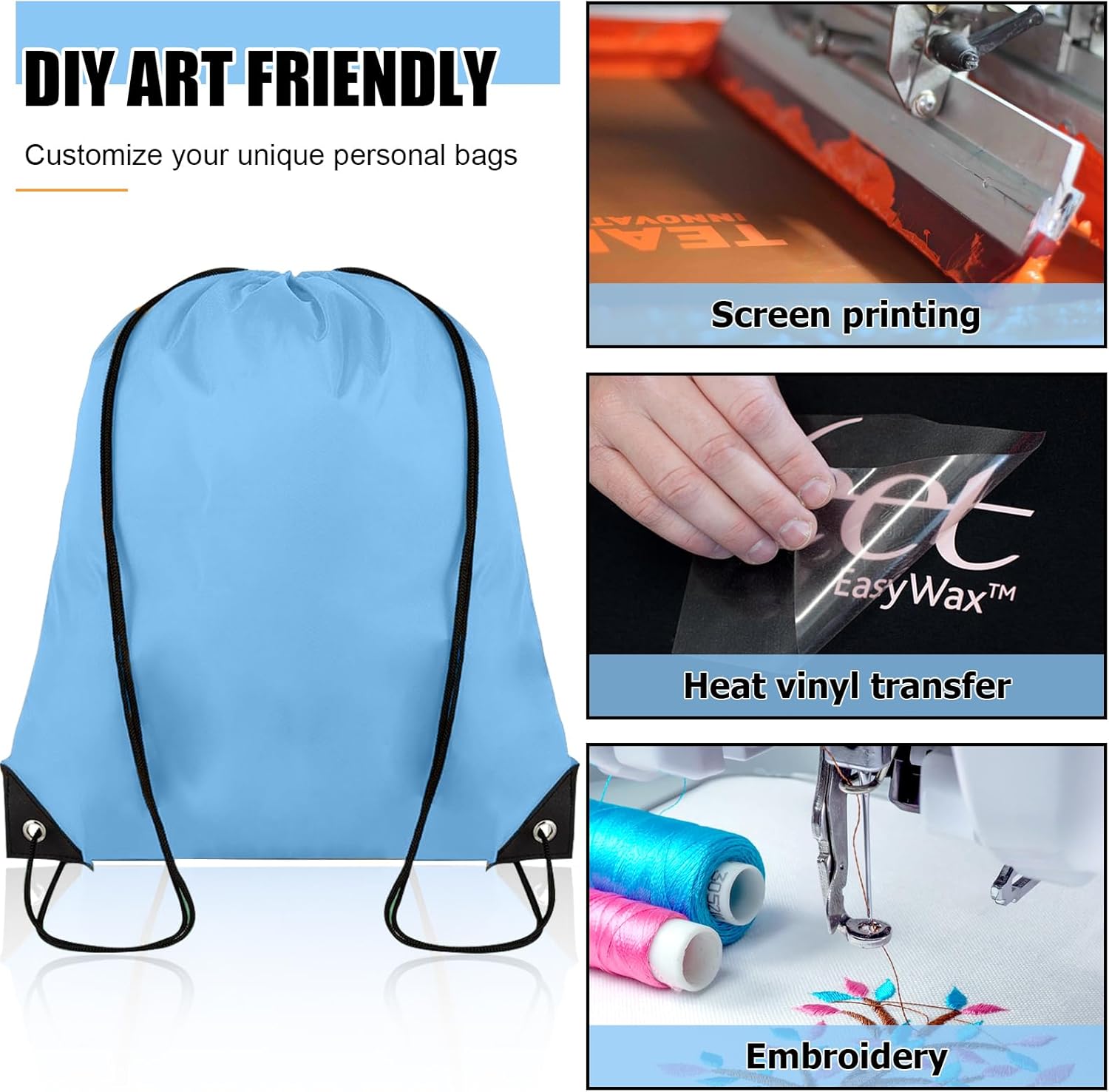 40 Pieces Drawstring Backpack Bulk Cinch Sackpack Ployster Drawstring Bags for Gym Party Trip(Sky Blue) - Image 5