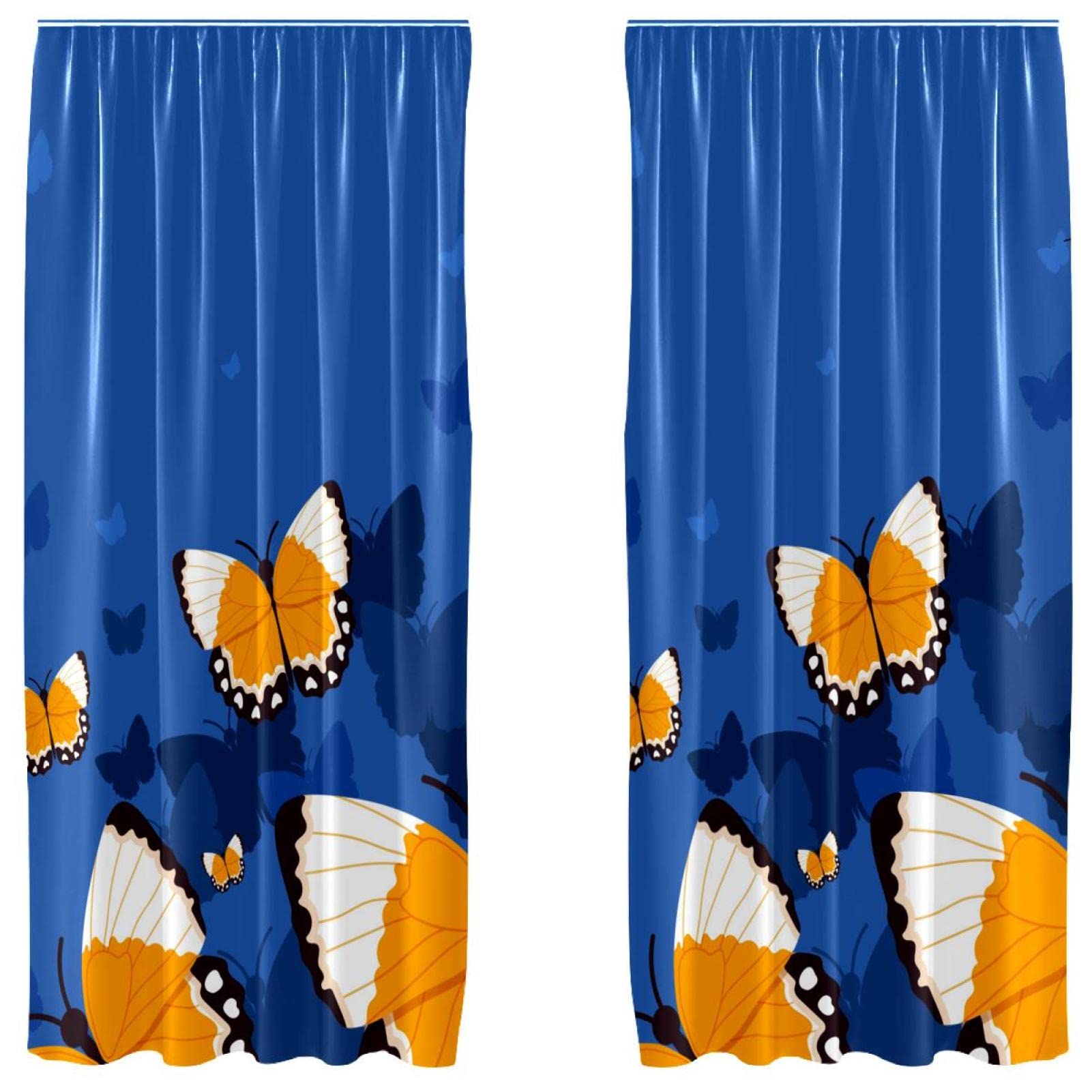 Cortinas opacas de microfibra azul con mariposas de 2 paneles y 55x84 pulgadas para dormitorio