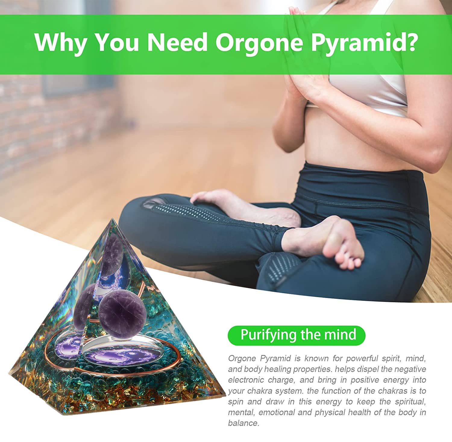 HuiJuKeJi orgonite Piramide cristalloterapia Pietre e Cristalli con Sfera di Ametista Pietre Chakra di Cristallo dell'albero della Vita per l'energia positiva Chakra Healing Meditazione Yoga -6CM