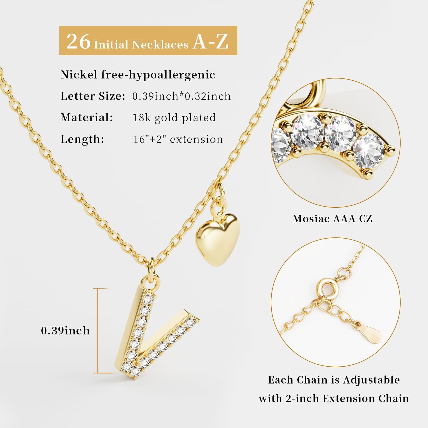 Gold Initial Necklaces for Women, Zirconia Tiny Heart Letter Pendant, Trendy Cute Personalized Monogram Name Necklace, A-Z Letter Dainty Choker, Jewelry for Wife Girlfriend - Image 4