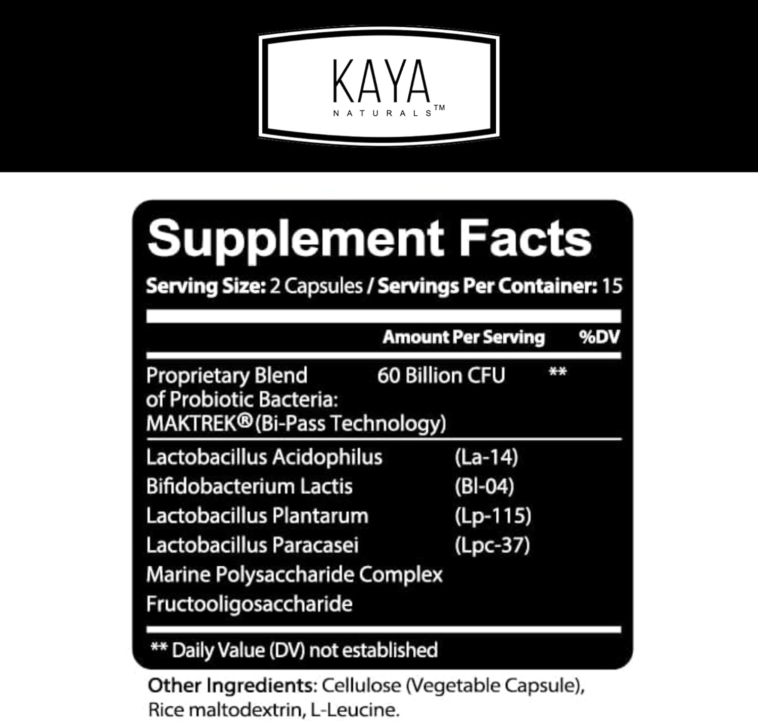 Kaya Naturals Probiotic 60 Billion CFU - Probiotics for Women, Probiotics for Men and Adults, Natural - Gut Health & Immune Support Supplement - Provides Digestive Support - 30 Vegetable Capsules - Image 2