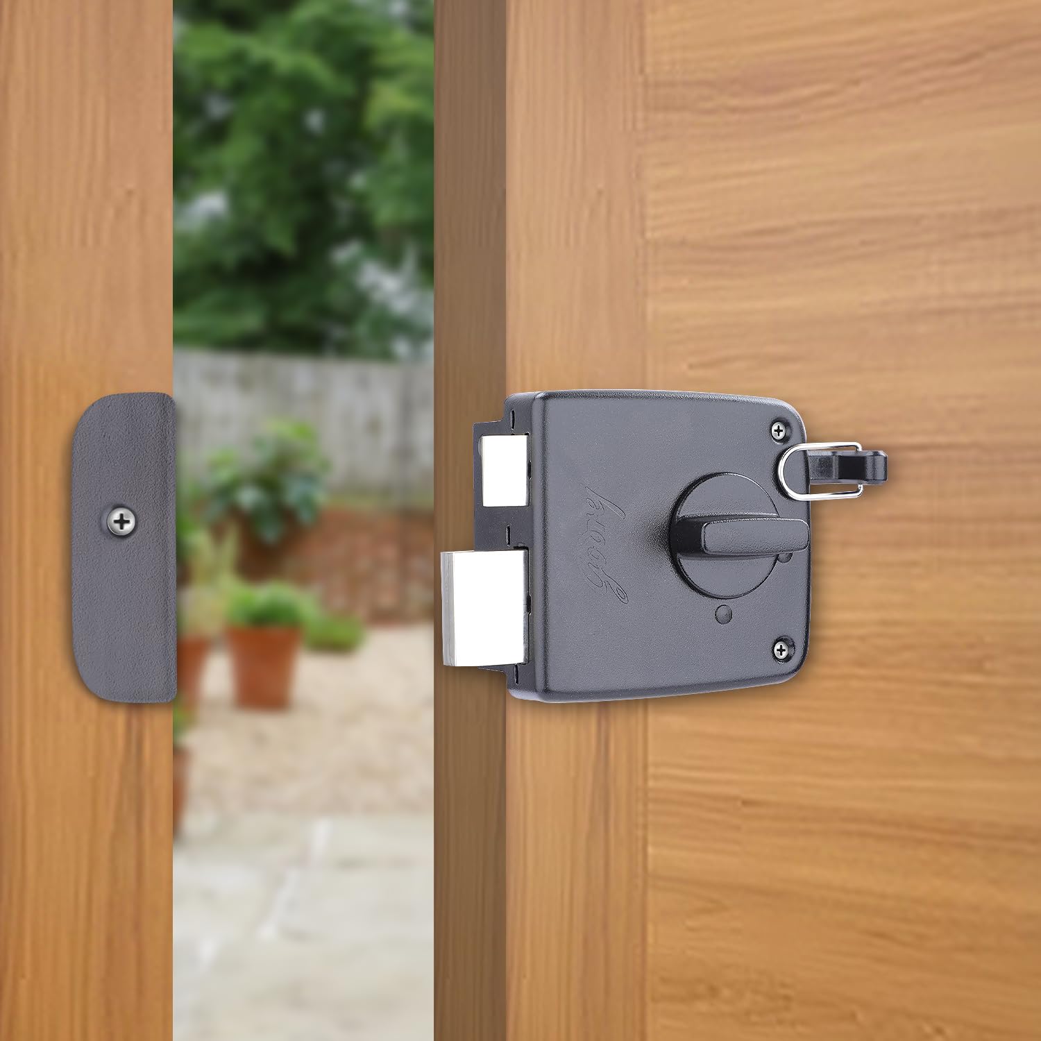Godrej Locks I Rim Lock I Twin Bolt Compact 1Ck Latch Bolt I for Inside Opening Wooden Doors I Left/Right Handed Doors I 3 Keys I 1-Year Warranty I Textured Black Finish
