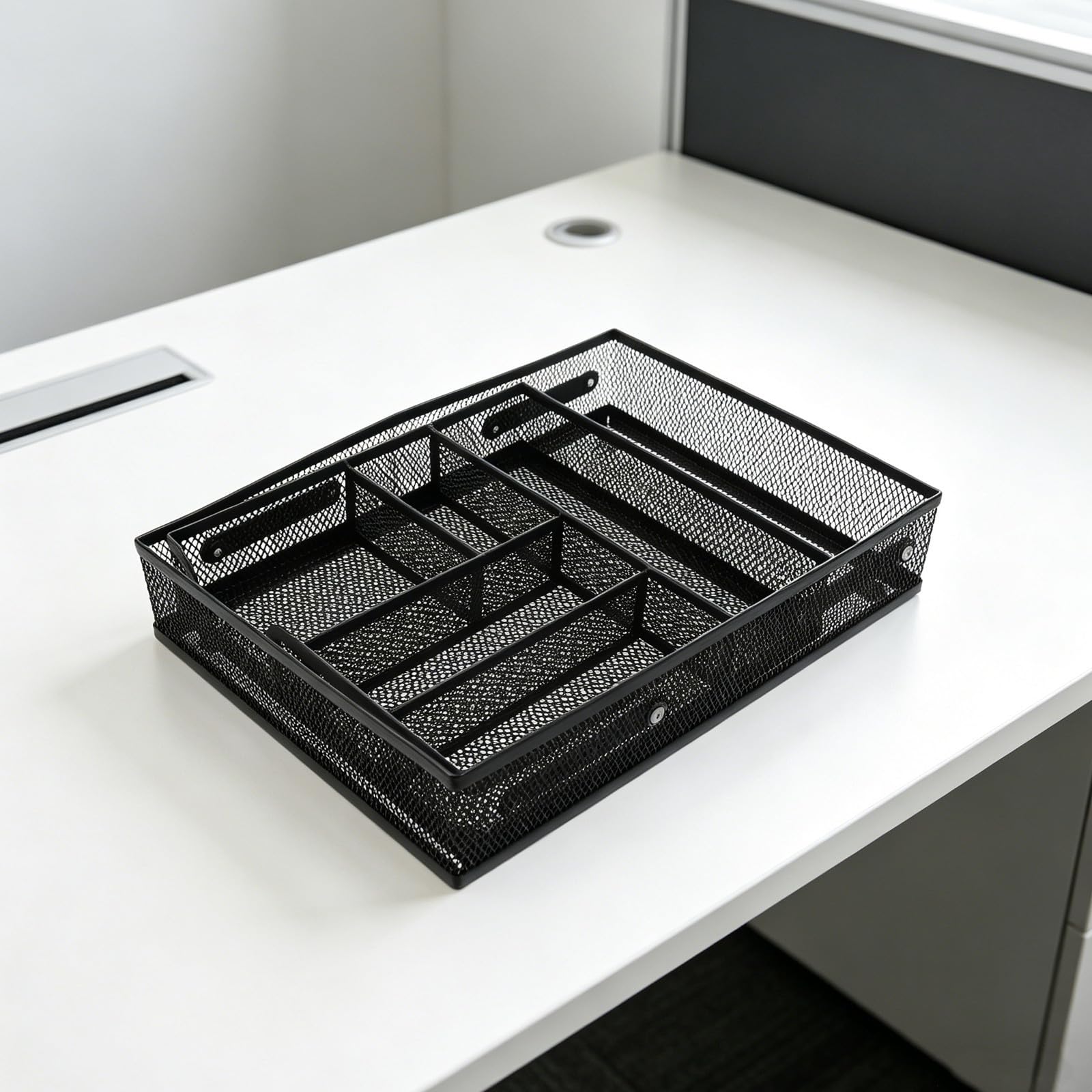 Organizador de Archivos de Escritorio 2 Niveles Elevable de Hierro Negro