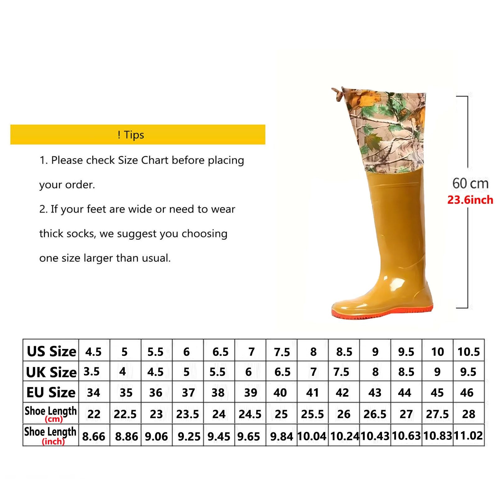 Wodery wędkarskie | Wodery biodrowe dla mężczyzn i kobiet Wodoodporne buty wędkarskie z PVC, żółte, wiele rozmiarów (7,5 UK)