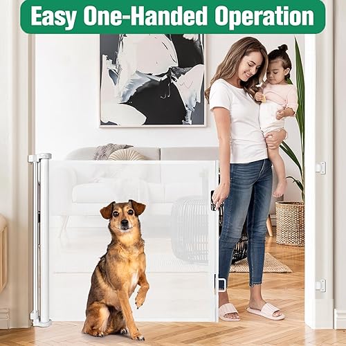 Miniatura 4 de Puertas retráctiles para bebés de 55 pulgadas de ancho, puerta retráctil para perros, puerta de malla para interiores, puerta retráctil para