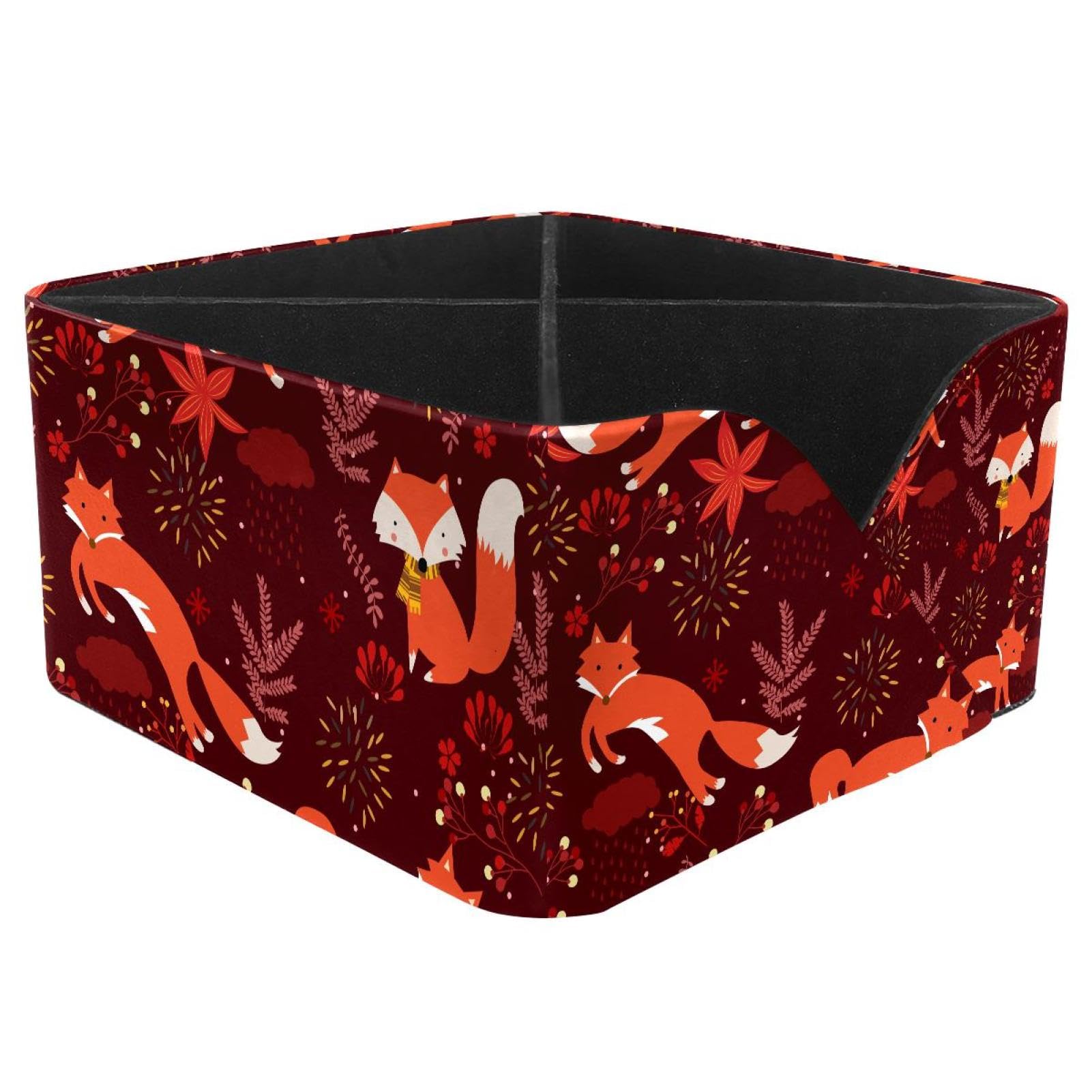 KengjuTesu Cute Foxes Desktop Organizer Pen Holder, Rectangular Pencil Cup for Office, Study and Makeup Stations